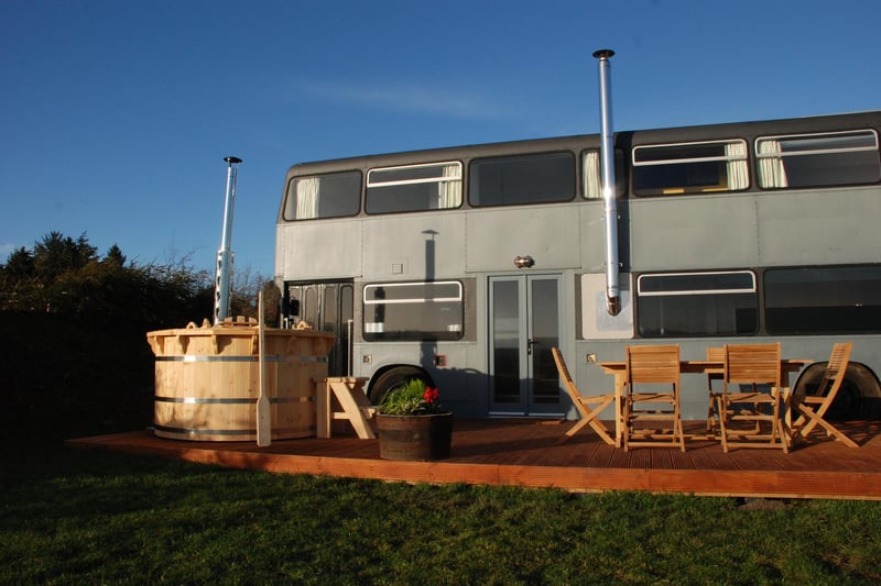 This converted bus is one of nine handcrafted homes-from-homes, located in the East Lothian countryside.