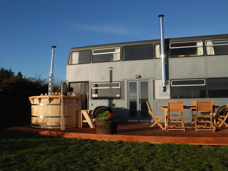 This converted bus is one of nine handcrafted homes-from-homes, located in the East Lothian countryside.