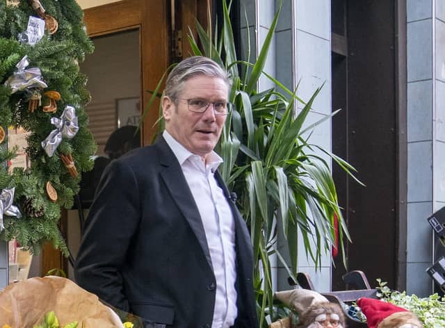 Labour Party leader Sir Keir Starmer during a visit to the Stalks & Stem store, a small business in Shawlands, Glasgow.