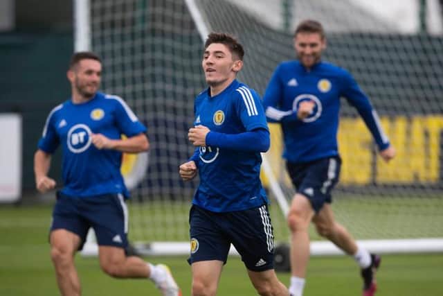 Scotland midfielder Billy Gilmour was in high spirits during training ahead of the World Cup Group F showdown against Austria. (Photo by Craig Foy / SNS Group)