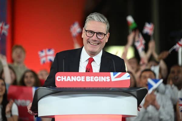 Keir Starmer delivers a speech during a victory rally at the Tate Modern in London (Photo by JUSTIN TALLIS / AFP) (Photo by JUSTIN TALLIS/AFP via Getty Images)