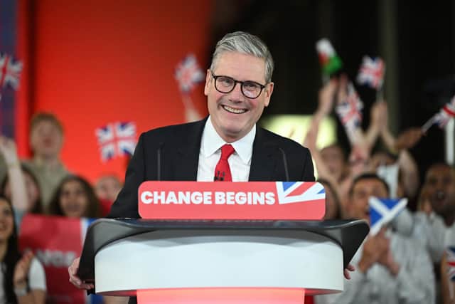 Keir Starmer delivers a speech during a victory rally at the Tate Modern in London (Photo by JUSTIN TALLIS / AFP) (Photo by JUSTIN TALLIS/AFP via Getty Images)