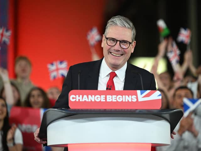 Keir Starmer delivers a speech during a victory rally at the Tate Modern in London (Photo by JUSTIN TALLIS / AFP) (Photo by JUSTIN TALLIS/AFP via Getty Images)