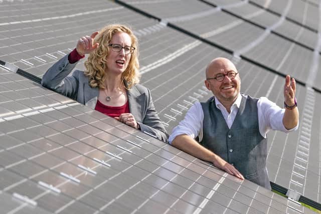 Scottish Greens co-leaders Patrick Harvie and Lorna Slater visit the site of a new solar farm at the University of Edinburgh Easter Bush Campus. Picture: Jane Barlow/PA Wire