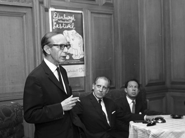 Peter Diamand, director of the Edinburgh International Festival, at a press conference in the Freemasons' Hall in August 1966.