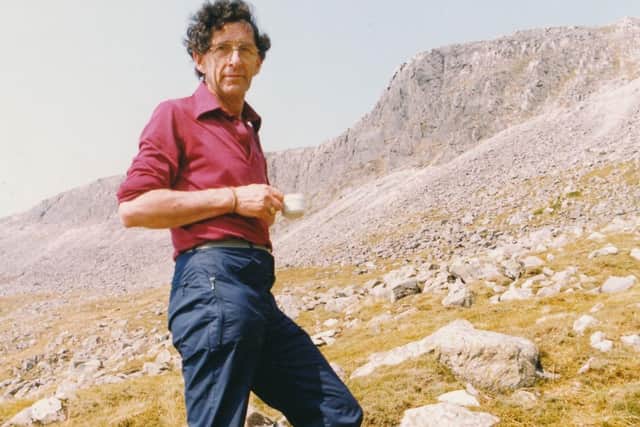 Kenneth Davidson photographed in 1989 taking a coffee break in the Assynt mountains