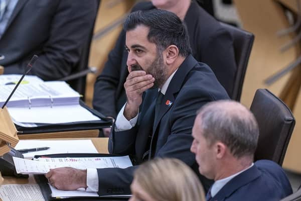 Scotland's First Minister Humza Yousaf during First Minster's Questions (FMQ's) at the Scottish Parliament in Holyrood, Edinburgh.