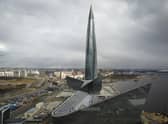 A view of the business tower Lakhta Centre, the headquarters of Russian gas monopoly Gazprom in St. Petersburg, Russia, Wednesday, April 27, 2022. Russia's Gazprom state-controlled energy giant said it will shut down the Nord Stream 1 natural gas pipeline to Germany for three days of maintenance starting Wednesday, raising economic pressure on Germany and other European countries that depend on the fuel to power industry, generate electricity and heat homes.