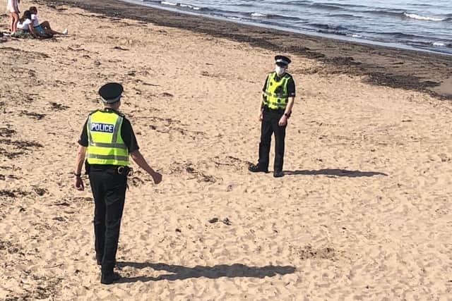 Police were seen patrolling Portobello Beach today to ensure people were adhering to the Scottish Government's lockdown guidance.