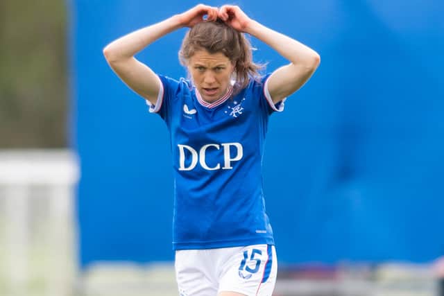 GLASGOW, SCOTLAND - MAY 09: Rangers Lizzie Arnott in action during a Scottish Women's Premier League match between Rangers and Glasgow City at the Rangers Training Centre, on May 09, 2021, in Glasgow, Scotland. (Photo by Mark Scates / SNS Group)