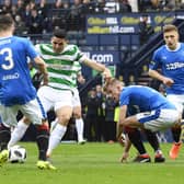 Tom Rogic opens the scoring for Celtic in the 4-0 win over Rangers in the Scottish Cup semi-final at Hampden in 2018.
