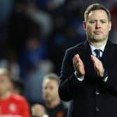 Rangers manager Michael Beale applauds the fans after the 2-2 draw with Hearts.  (Photo by Ross MacDonald / SNS Group)