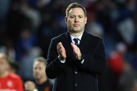 Rangers manager Michael Beale applauds the fans after the 2-2 draw with Hearts.  (Photo by Ross MacDonald / SNS Group)