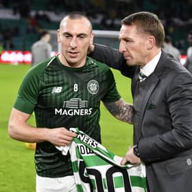 Celtic captain Scott Brown (left) with manager Brendan Rodgers as he prepared to play his 500th match for the club.