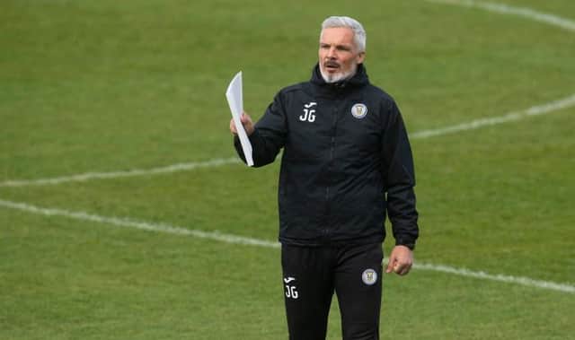 St Mirren manager Jim Goodwin makes his point during a training session on Friday ahead of Sunday's Scottish Cup semi-final against St Johnstone at Hampden. (Photo by Craig Foy / SNS Group)