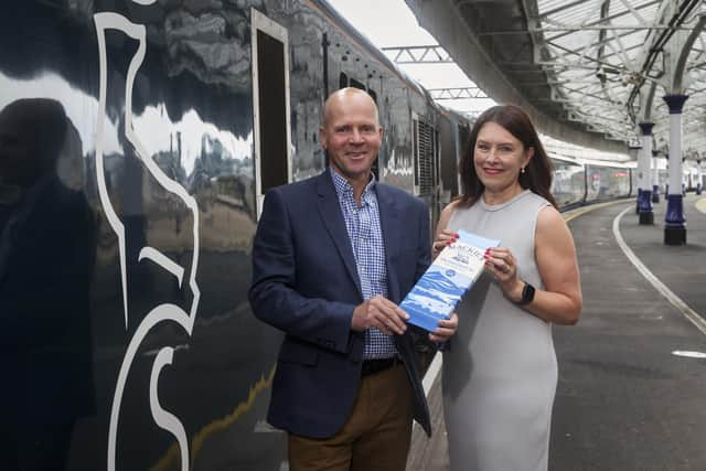 Mac Mackie, Managing Director at Mackie’s of Scotland with Kathryn Darbandi, Serco’s Managing Director for Caledonian Sleeper.