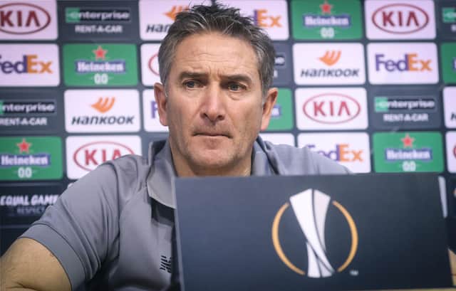 Standard Liege's head coach Philippe Montanier previewed the Rangers meeting earlier today (Photo by VIRGINIE LEFOUR/BELGA/AFP via Getty Images)