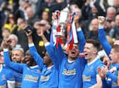 Rangers' James Tavernier lifts the Scottish Cup after the final whistle of the Scottish Cup final at Hampden Park, Glasgow. Picture date: Saturday May 21, 2022.