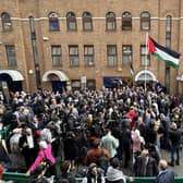 The flag of Palestine flies outside the Palestine Mission to the UK following a flag-raising ceremony in London to mark the UK's recognition of a Palestinian state (Picture: Leon Neal/Getty Images)