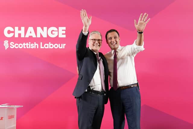 Keir Starmer with Anas Sarwar at the launch of Labour’s six steps for change in Greenock. (Photo by Stefan Rousseau/PA Wire)