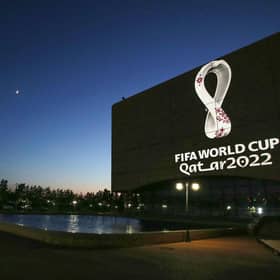 The Fifa World Cup Qatar 2022 logo is projected on the facade of the Algiers Opera House in the Algerian capital.