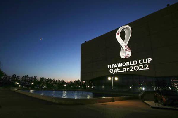 The Fifa World Cup Qatar 2022 logo is projected on the facade of the Algiers Opera House in the Algerian capital.
