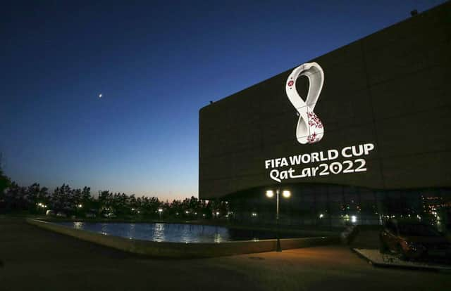 The Fifa World Cup Qatar 2022 logo is projected on the facade of the Algiers Opera House in the Algerian capital.