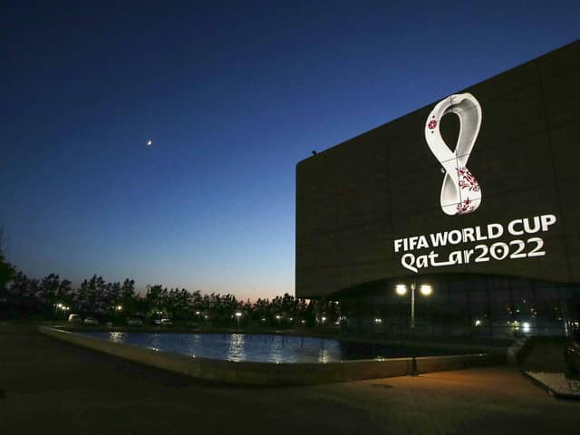 The Fifa World Cup Qatar 2022 logo is projected on the facade of the Algiers Opera House in the Algerian capital.