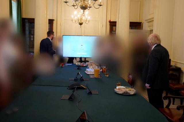 Another photo from the gathering for the Prime Minister's birthday on June 19th, 2020, with the faces of those not named in the report blurred.