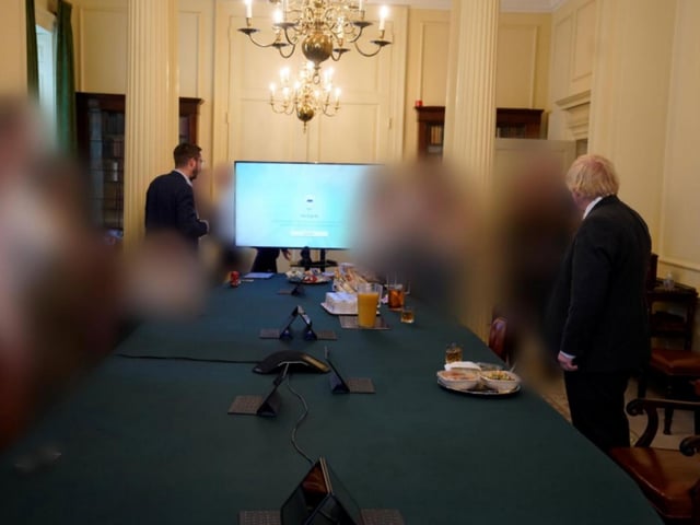 Another photo from the gathering for the Prime Minister's birthday on June 19th, 2020, with the faces of those not named in the report blurred.