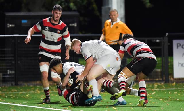 Southern Knights' Jacob Henry scores his side's third try in the win over Stirling County. (Photo by Ross Parker / SNS Group)