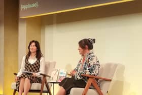 Applause! Author Marianna Spring (right) with Maddison Connaughton at the Edinburgh Bookfest