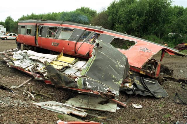 Debris from one of the crashed trains. Picture: Donald Macleod