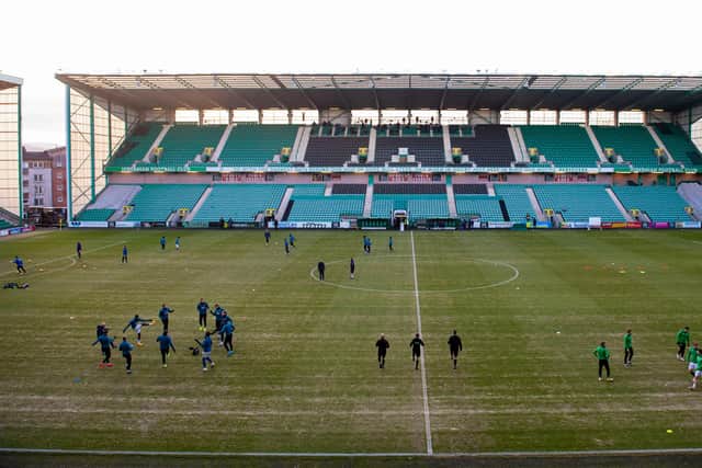 Playing conditions at Easter Road during Saturday's match between Hibs and Kilmarnock. Photo by Paul Devlin / SNS Group