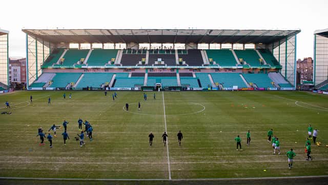 Playing conditions at Easter Road during Saturday's match between Hibs and Kilmarnock. Photo by Paul Devlin / SNS Group
