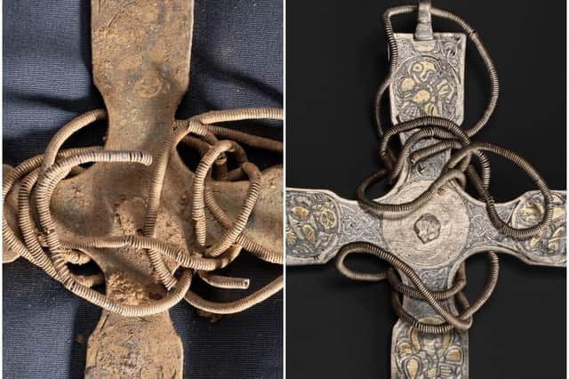 Pre-conservation left and the stunning detail revealed (right)