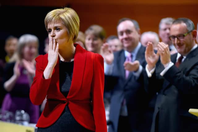 Nicola Sturgeon's first key note speech as SNP party leader at the party's annual conference on November 15, 2014 in Perth, Scotland.