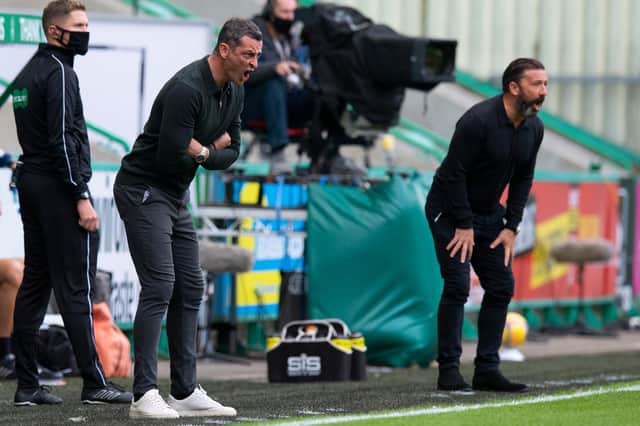 Hibs manager Jack Ross and Aberdeen counterpart Derek McInnes hope they will have plenty to shout about when they face up again, this time at Pittodrie. Photo by Ross Parker/SNS Group