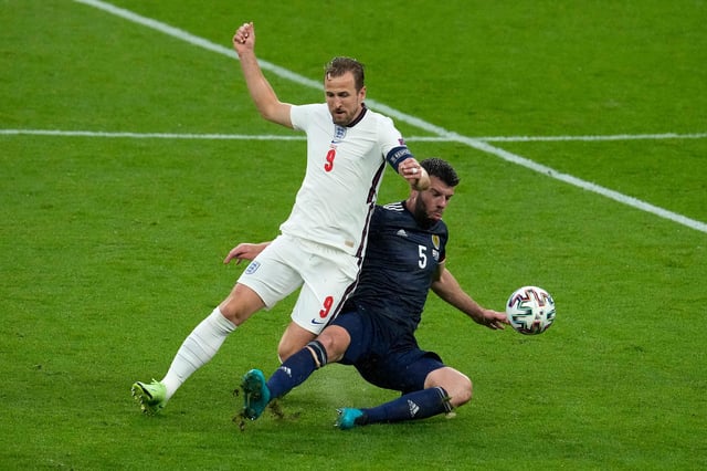 Scotland's Grant Hanley put the shackles on England's Harry Kane at Wembley.