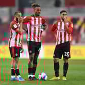 Saman Ghoddos, Ivan Toney and Bryan Mbeumo of Brentford. (Photo by Justin Setterfield/Getty Images)