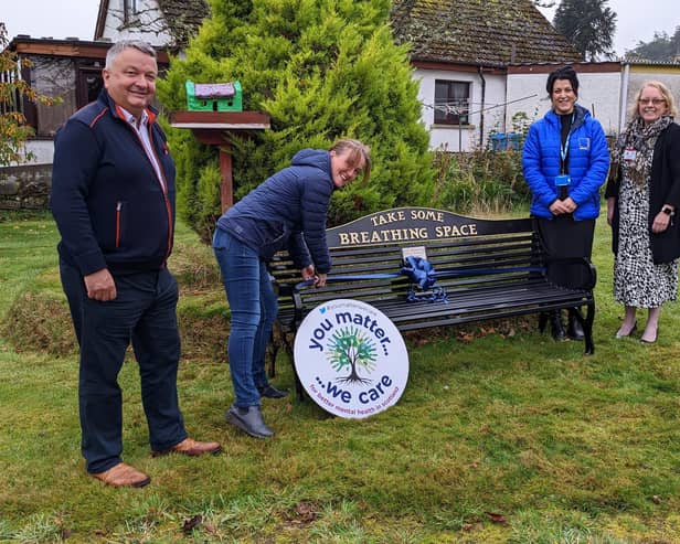 Unveiling the 50th Take Some Breathing Space bench at The Gatehouse service in Golspie