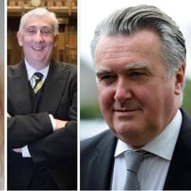 From left, Nadine Dorries, Lindsay Hoyle, and John Nicolson