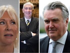 From left, Nadine Dorries, Lindsay Hoyle, and John Nicolson