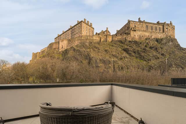 The rooftop apartment in the King's Quarter development is a one-off, with a private terrace boasting unrivalled views to Edinburgh Castle