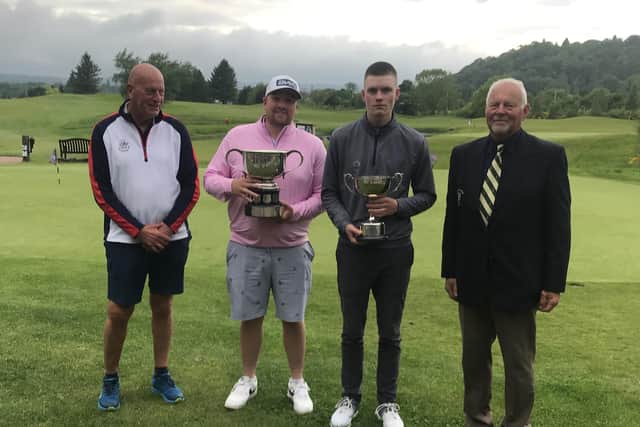 Pictured at the conclusion of the Scottish Golf North Championship are, from left, Scottish Golf North president Ian Cooper, youths' winner Scott Brown (Nairn), overall winner Jordan Shaw (Boat of Garten) and Kings Golf Club vice captain Eric Robb. Picture: Scottish Golf North