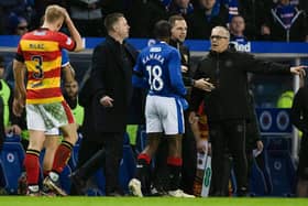 Partick manager Ian McCall speaks to Rangers manager Michael Beale. (Photo by Craig Williamson / SNS Group)