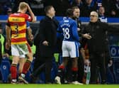 Partick manager Ian McCall speaks to Rangers manager Michael Beale. (Photo by Craig Williamson / SNS Group)