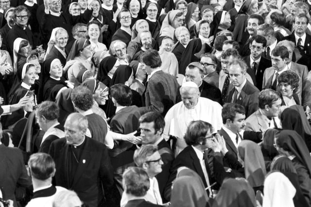 Pope John Paul II meets members of the Roman Catholic church at St Mary's Cathedral in Edinburgh.