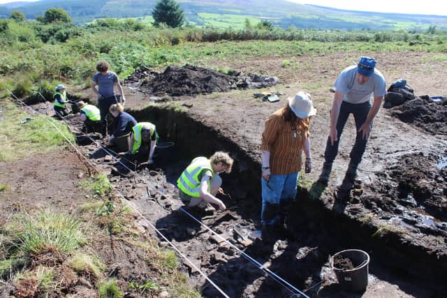 Excavations of the cursus monument at Drumadoon on the west coast of the isle of Arran.