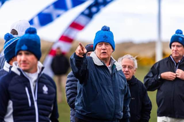 Donald Trump visited Menie earlier this month to "cut ribbon" on the construction of the second course. PIC: Contributed.